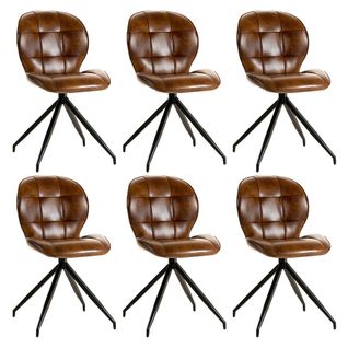 Lot De 6 Chaises Simili Cuir Vieilli Marron - Foly