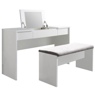 Coiffeuse Blanche 2 Tiroirs Avec Miroir + Banc - Watchme