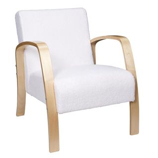 Fauteuil En Tissu Bouclettes Blanc Accoudoirs Bois - Kaupa