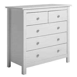 Commode 5 Tiroirs Bois Massif Coloris Blanc - Fred