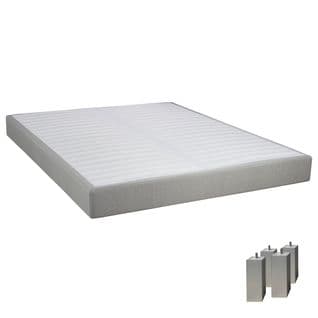 Sommier Tapissier Démontable 2x20 Lattes 140x190cm Lin + Pieds Carrés Argent 15cm - Tapikit