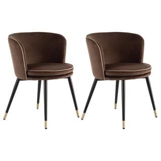 Lot De 2 Fauteuils Velours Marron Pieds Noir Et Or - Loaxa