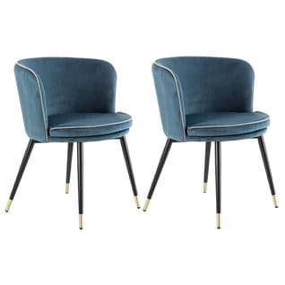 Lot De 2 Fauteuils Velours Bleu Pieds Noir Et Or - Loaxa