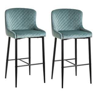 Lot De 2 Tabourets Surpiqués Velours Bleu - Vatera