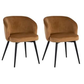 Lot De 2 Chaises Velours Marron Piètement Métal Noir - Dolce