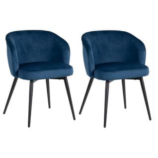 Lot De 2 Chaises Velours Bleu Nuit Piètement Métal - Dolce