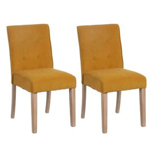 Lot De 2 Chaises Capitonnées Jaunes Et Pieds Bois - Bassy