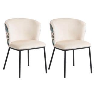 Lot De 2 Chaises Tissu Beige Motif Paon - Fuji