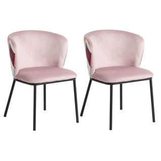 Lot De 2 Chaises Tissu Rose Motif Géométrique - Fuji