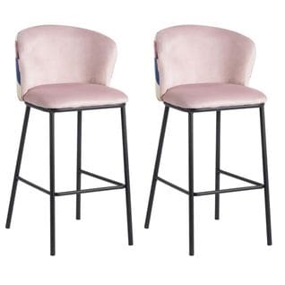 Lot De 2 Tabourets Tissu Rose Motif Géométrique - Fuji