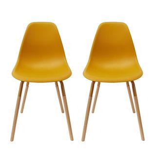 Lot De 2 Chaises Polypropylène Jaune Et Bois - Fluk