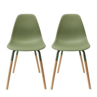 Lot De 2 Chaises Polypropylène Vert Et Bois - Fluk