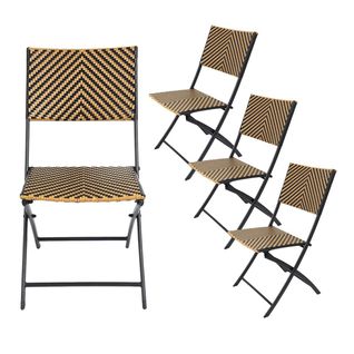 Lot De 4 Chaises Pliables Tressées Marron Et Noir - Valha