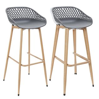 Lot De 2 Tabourets Gris Pieds Effet Bois Verni - Tressie