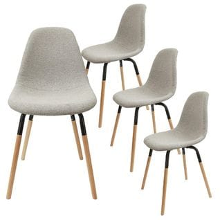 Lot De 4 Chaises Tissu Gris Chiné Clair Et Bois - Fluk