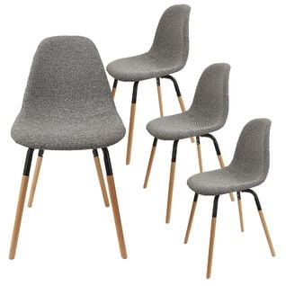 Lot De 4 Chaises Tissu Gris Chiné Et Bois - Fluk