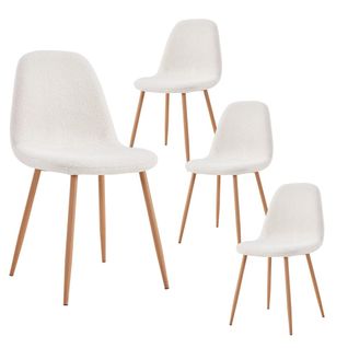 Lot De 4 Chaises Blanches Tissu Bouclettes - Fjard