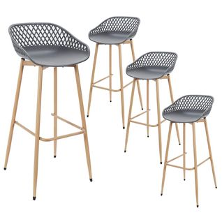 Lot De 4 Tabourets Gris Pieds Effet Bois Verni - Tressie