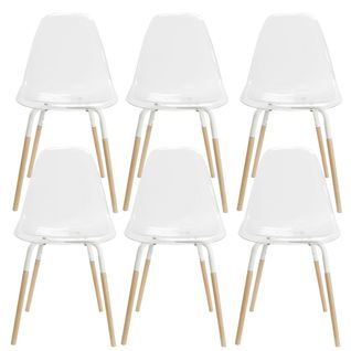 Lot De 6 Chaises Transparentes Piétement Bois - Fluk