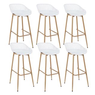 Lot De 6 Tabourets Blancs Pieds Effet Bois Verni - Tressie