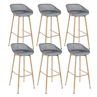 Lot De 6 Tabourets Gris Pieds Effet Bois Verni - Tressie