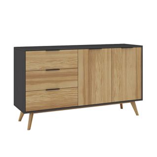 Buffet 140cm 2 Portes 3 Tiroirs Scandinave En Pin Massif Ciré - Vikov