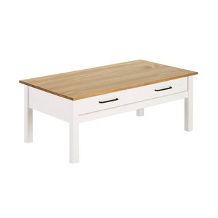 Table Basse Rectangulaire 1 Tiroir Bois Ciré Et Blanc - Tina