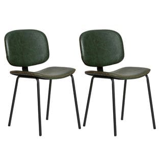 Lot De 2 Chaises En Simili Cuir Vert Piétement Métal Noir - Gary