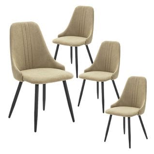 Lot De 4 Chaises Tissu Vert 3 Lignes Surpiquées Pieds Métal Noir - Micat