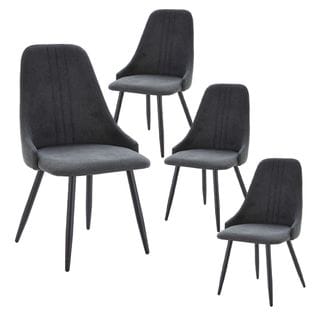 Lot De 4 Chaises Tissu Gris Antracite 3 Lignes Surpiquées Pieds Métal Noir - Micat