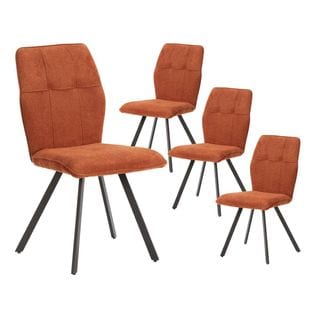 Lot De 4 Chaises Tissu Marron Effet Tricoté Pieds Métal Noir - Selma