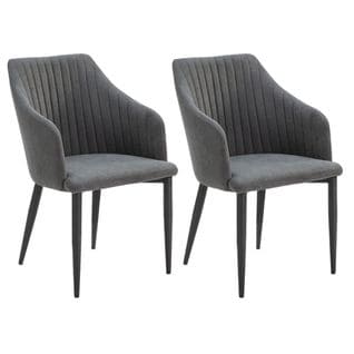 Lot De 2 Fauteuils Tissu Noir Surpiqures Verticales Pieds Métal - Fasca