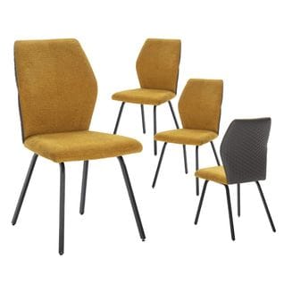 Lot De 4 Chaises Bi-matière Bi-ton Tissu Jaune Et Simili Anthracite - Jasda