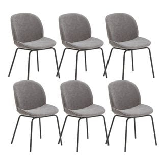 Lot De 6 Chaises Grises Effet Suédine Craquelée Piétement Métal Noir - Caracas