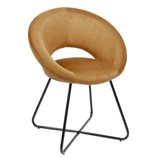 Fauteuil Rond Ajouré En Velours Côtelé Ocre - Konae