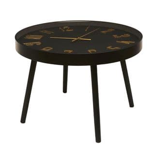 Table D'appoint Horloge Silencieuse Ø70cm Noir Et Or - Orlar
