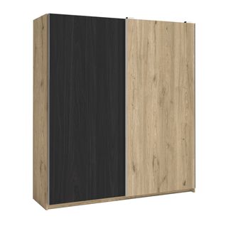 Armoire Penderie 2 Portes Coulissantes Effet Chêne Et Bois Noir - Konetis