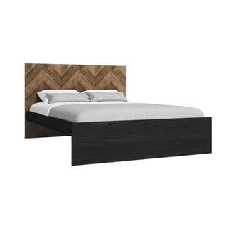 Lit 140x190cm Effet Bois En Chevron Et Noir - Calax