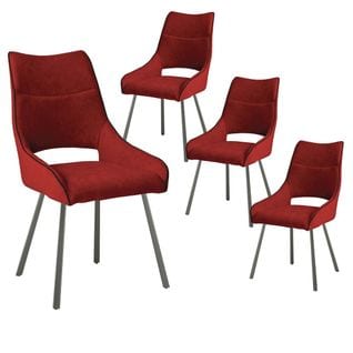 Lot De 4 Chaises Tissu Coloris Rouge - Amado