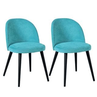 Lot De 2 Chaises Tissu Bleu Piètement Bois Massif - Molly