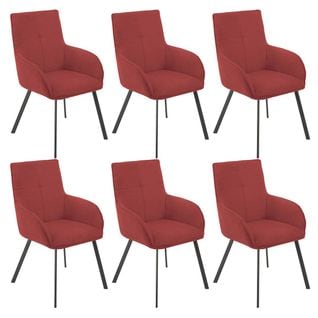 Lot De 6 Fauteuils Rouges Piètement Gris Mat - Catila