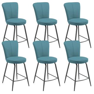 Lot De 6 Tabourets De Bar Matelassés Bleus - Paril