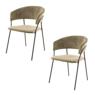 Chaise En Velours Beige à Dossier Rond (lot De 2) Melbourne