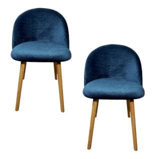 Chaise Scandinave En Bois Et Velours Bleu (lot De 2) Etna