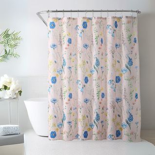 Rideau De Douche Aux Fleurs Champêtres - 180x180 Cm - Rose Boudoir