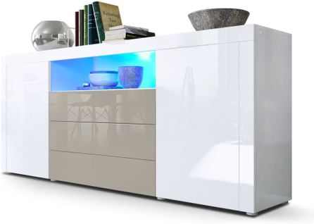 Buffet Blanc Et Gris Sable Brillant  (hxlxp) : 72 X 167 X 35cm Avec L'éclairage LED