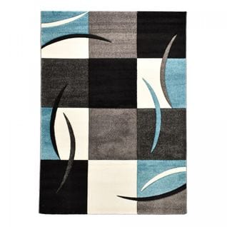 Tapis Salle à Manger 240x340 Tissé Bleu Rectangle Motif Géométrique Virgulada