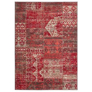 Tapis Grand Salon 270x370 Tissé Rouge Rectangle Motif Ethnique Af1 Patwork