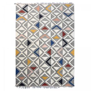 Tapis Kilim 200x290 Multilo Gris, Blanc, Jaune, Rouge, Bleu, Orange