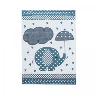 Tapis Enfant 80x150 Tissé Bleu Et Gris Motif Animaux Kid Rain